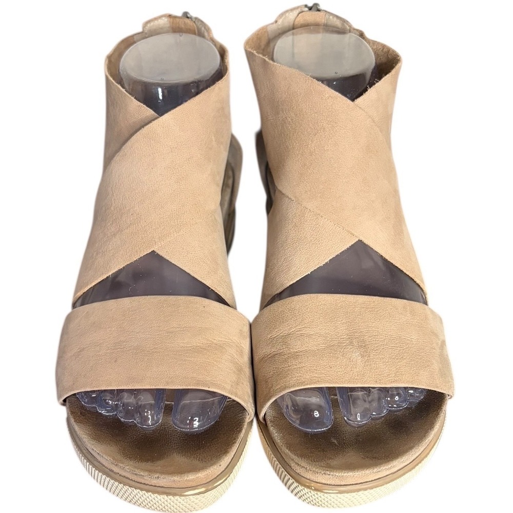 Eileen Fisher Beige Suede Leather Wedge Zipper Ankle Boot Sandals Women Size 7.5 - Picture 3 of 7